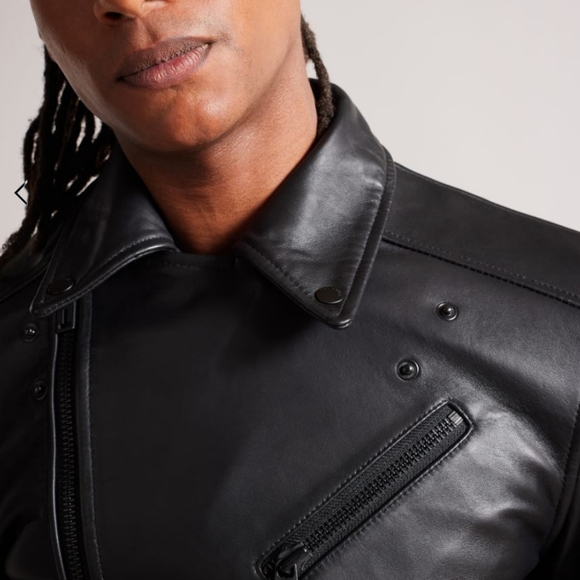 Ted Baker Carve Leather Biker Jacket in black Ted's size 6- US XXL new no tag - Picture 4 of 17